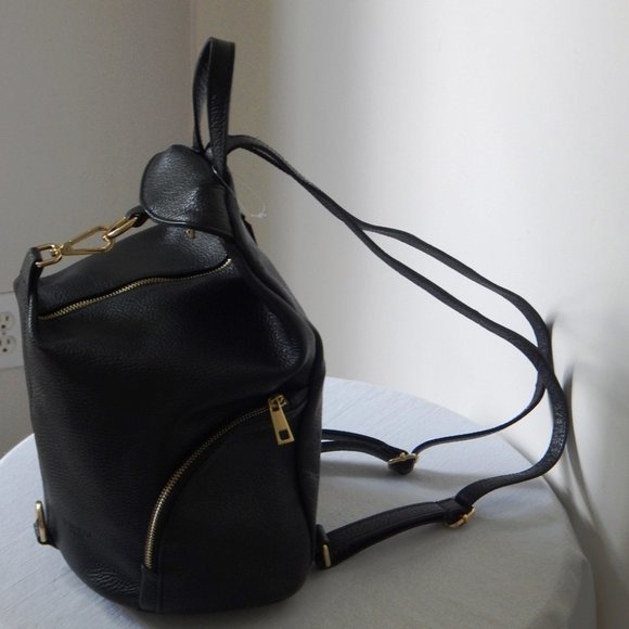 NWT UNICA Genuine Pebble Leather Zipper Closure BLACK Backpack Made in Italy main image 4